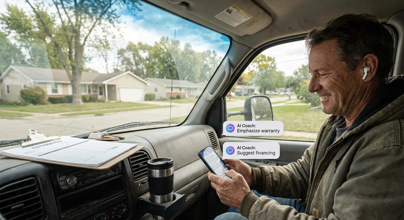 Contractor using real-time sales coaching interface during customer call