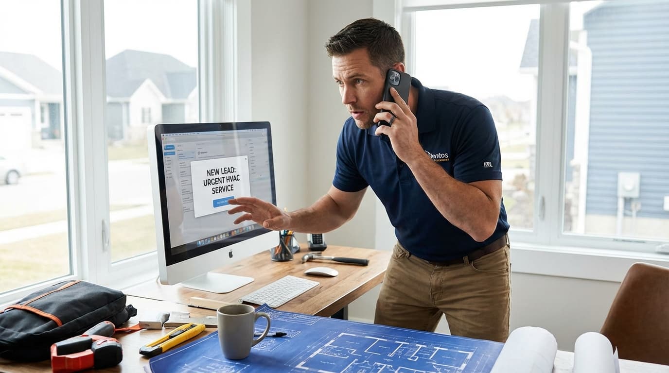 Contractor receiving real-time lead notification on mobile phone with fast response timer