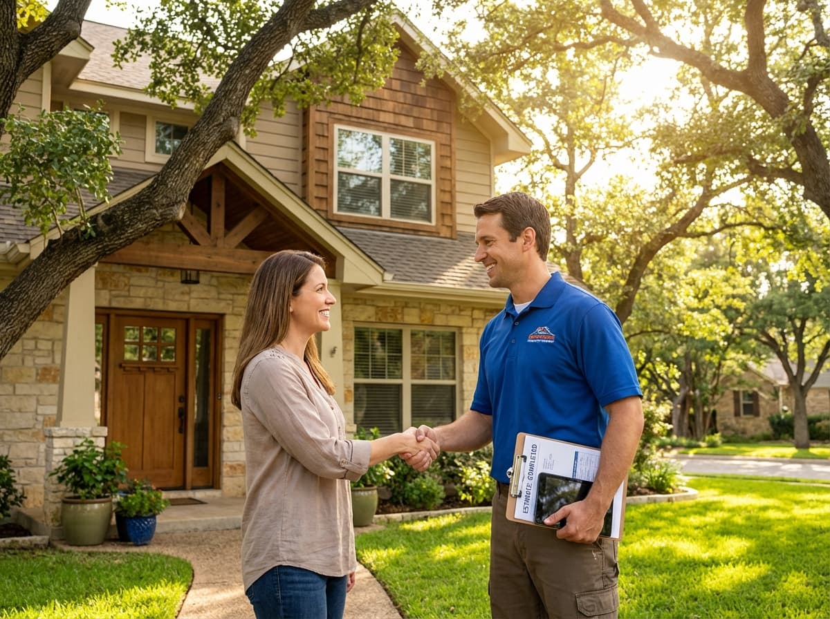 Contractor shaking hands with happy homeowner after closing a deal