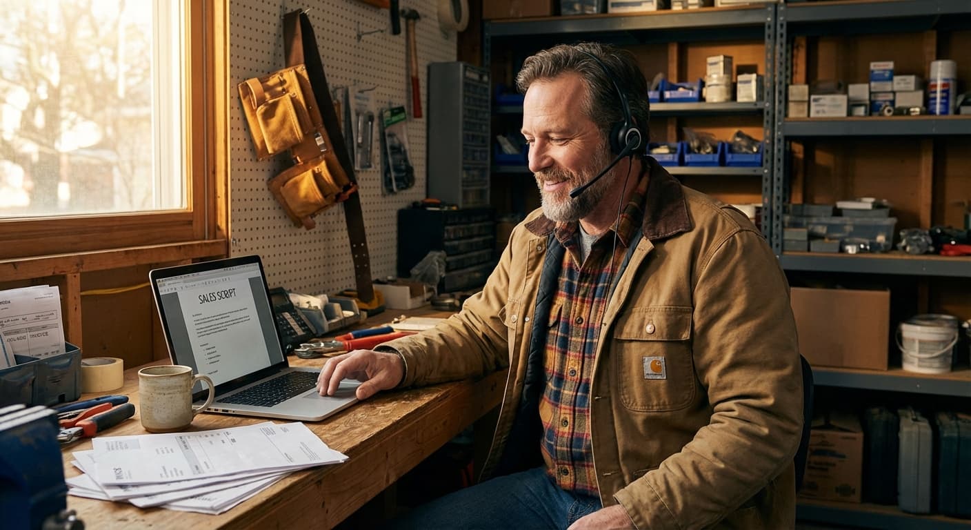 Sales professional using AI-powered scripts during a call