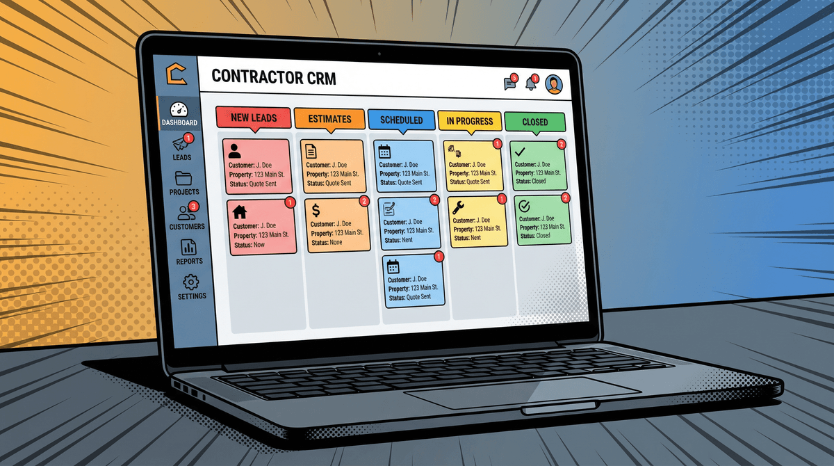 Contractor CRM dashboard with lead pipeline and customer management